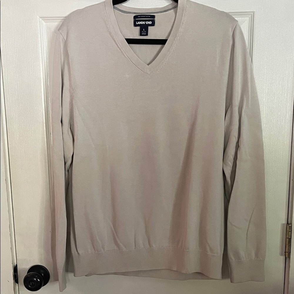 Lands' End Men's V-Neck Sweater in Cream